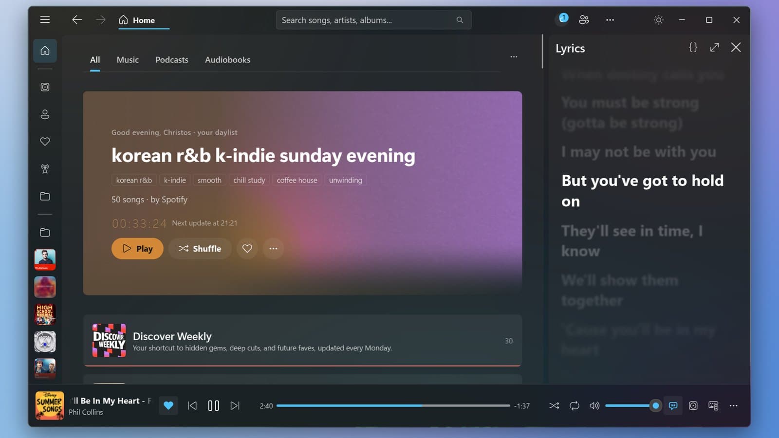 Wavee — Home on Windows 11